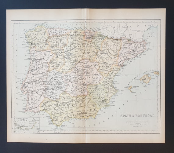 Spain and Portugal - Original 1898 map