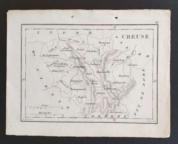 Creuse - Original 1815 small French Department map