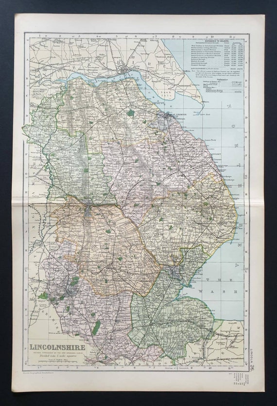 Original 1901 Large Antique County map - Lincolnshire