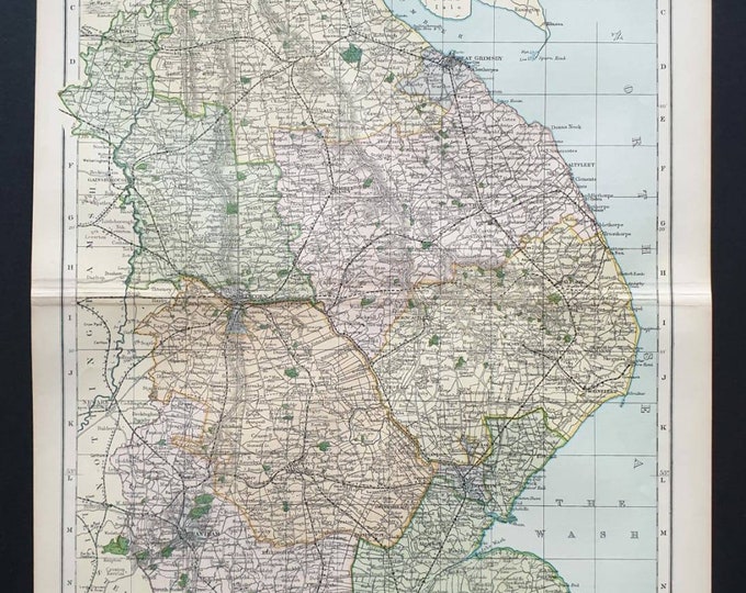 Original 1901 Large Antique County map - Lincolnshire