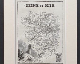 Seine et Oise - Original 1865 map in mount