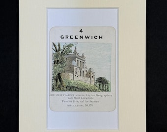 Greenwich - Original Vintage Counties of England Card in Mount