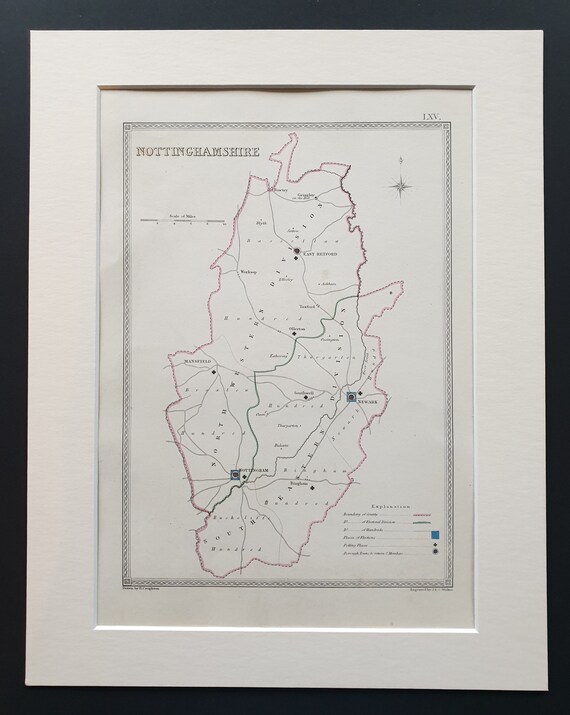 Nottinghamshire - Original 1835 map in mount