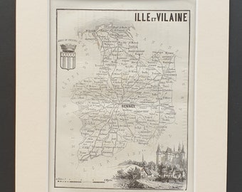 Ille et Vilaine - Original 1865 map in mount