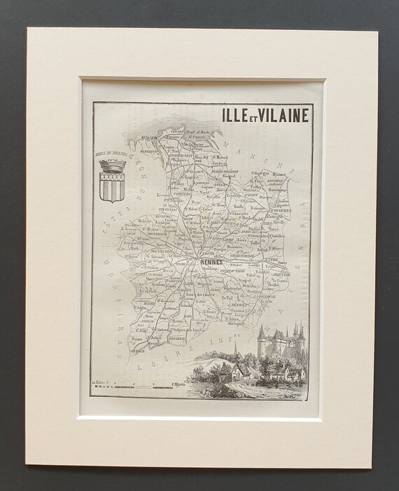Ille et Vilaine - Original 1865 map in mount