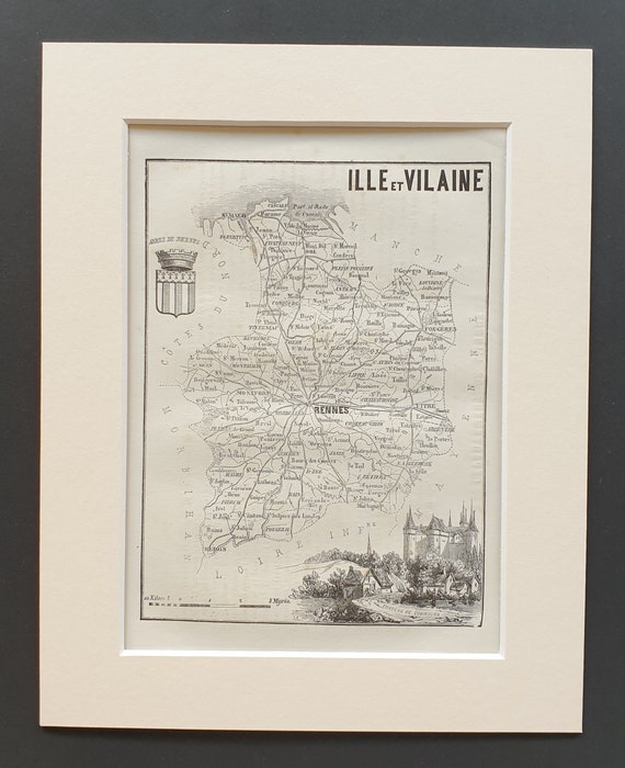 Ille et Vilaine - Original 1865 map in mount