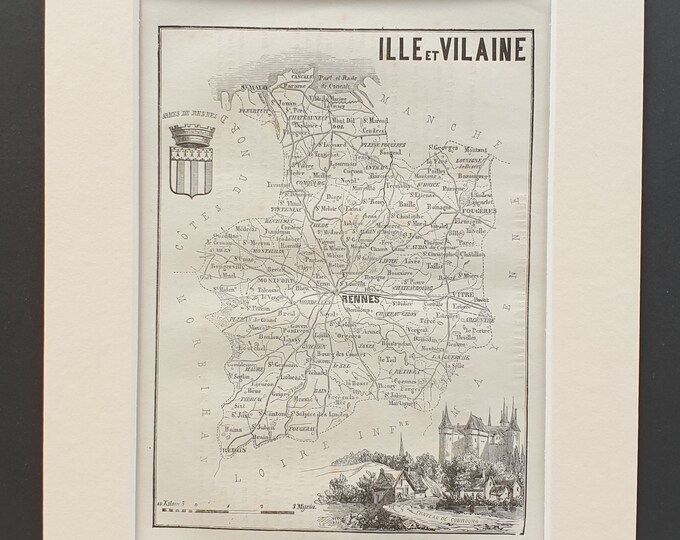 Ille et Vilaine - Original 1865 map in mount
