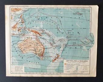 Original rare 1913 Russian map. Oceania