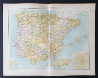 Spain and Portugal - Original 1899 map