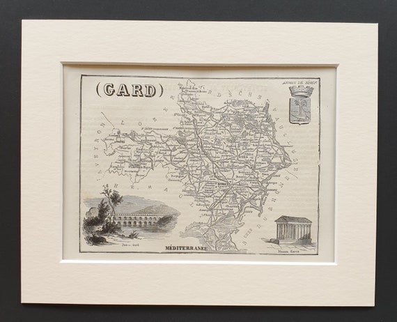 Gard - Original 1865 map in mount