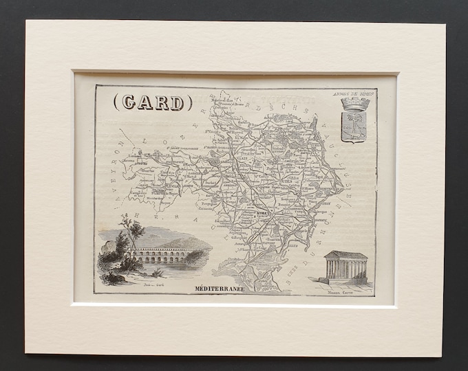 Gard - Original 1865 map in mount