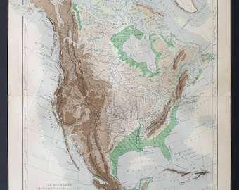 The Mountains, Table Lands, Plains and Valleys of North America - Original 1877 map