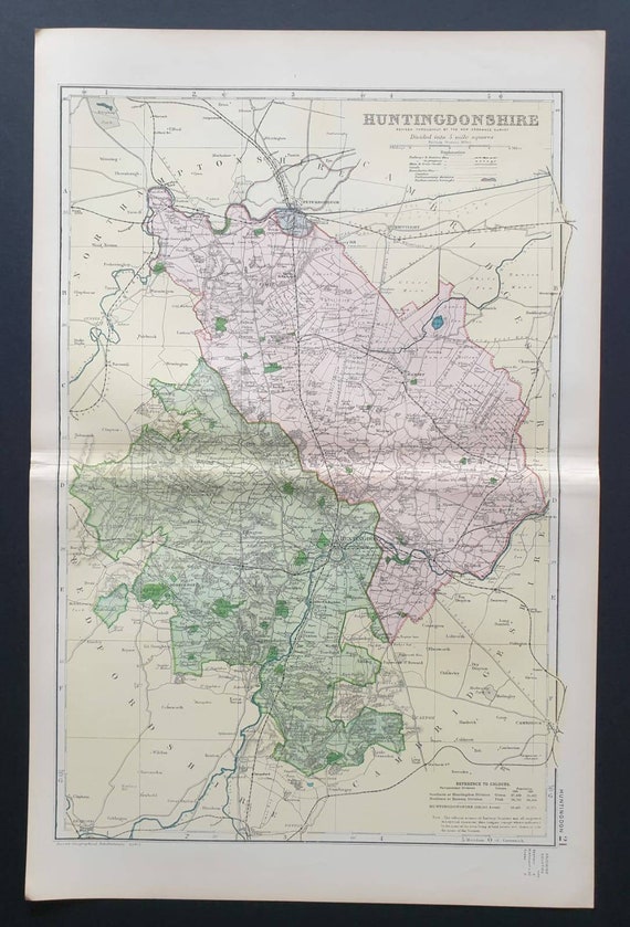Original 1901 Large Antique County map - Huntingdonshire