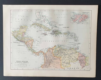 West Indies and Central America - Original 1903 map