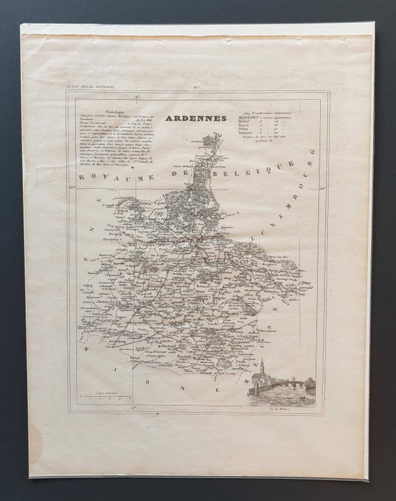 Original 1841 French department map - Ardennes