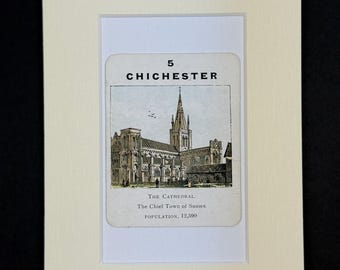 Chichester - Original Vintage Counties of England Card in Mount