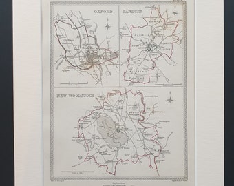 Oxford, Banbury and New Woodstock - Original 1835 maps in mount