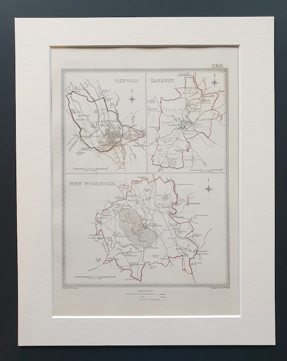 Oxford, Banbury and New Woodstock - Original 1835 maps in mount