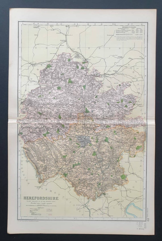 Original 1901 Large Antique County map -  Herefordshire