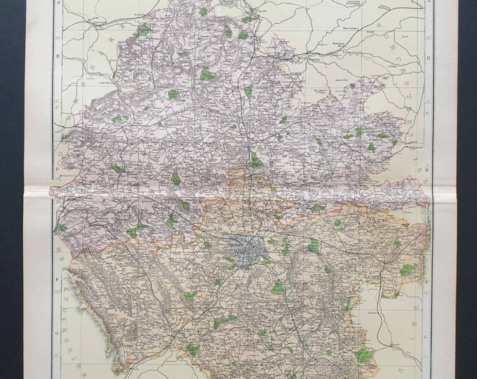 Original 1901 Large Antique County map -  Herefordshire