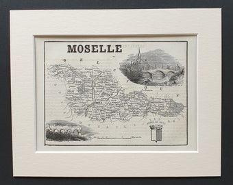 Moselle - Original 1865 map in mount