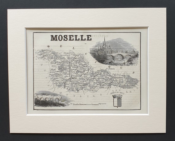 Moselle - Original 1865 map in mount