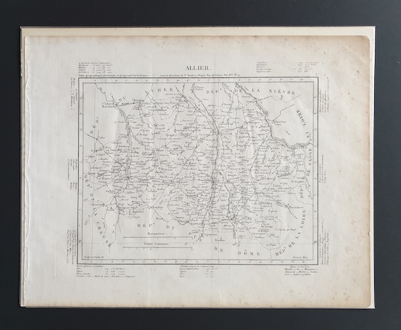 Original 1854 French department map - Allier