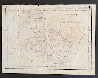Yonne - Original 1815 small French Department map