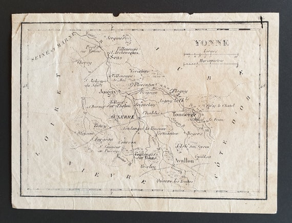 Yonne - Original 1815 small French Department map