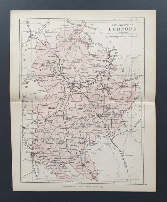 Original 1876 Antique County map - Bedford