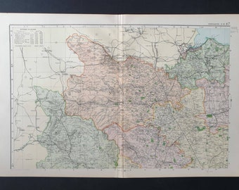 Yorkshire North West - Original 1900 Large Antique County map