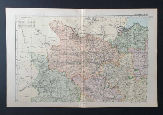 Original 1900 Large Antique County map - Yorkshire North West