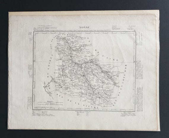 Original 1854 French department map - Yonne