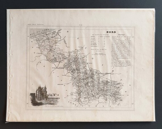 Original 1841 French department map - Nord