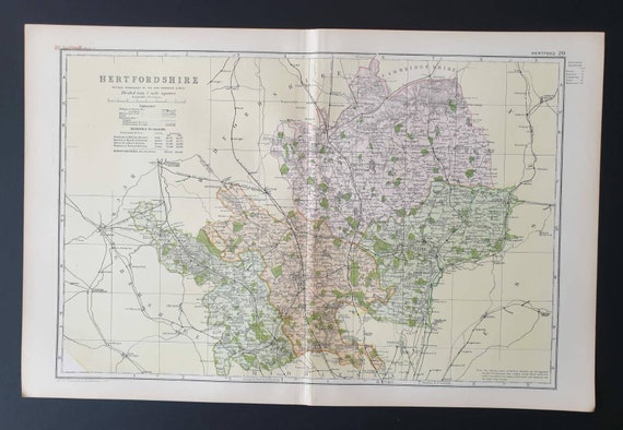 Original 1901 Large Antique County map - Hertfordshire