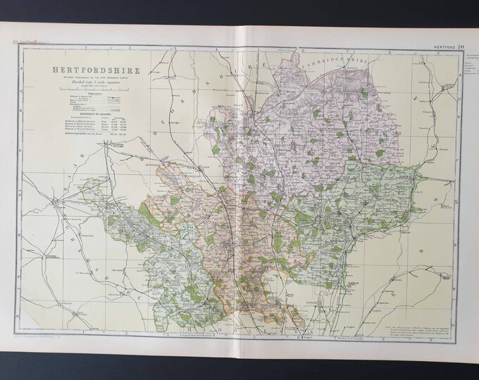 Original 1901 Large Antique County map - Hertfordshire