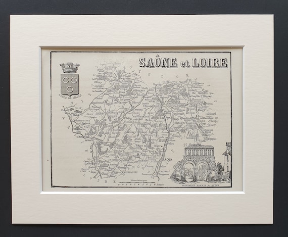 Saône et Loire - Original 1865 map in mount