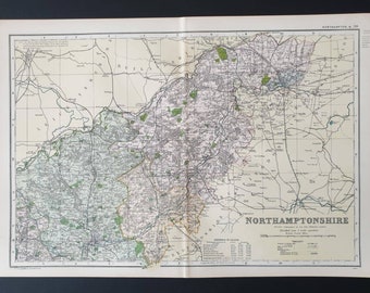 Northamptonshire - Original 1901 Large Antique County map