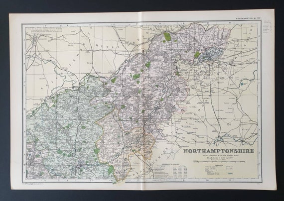 Original 1901 Large Antique County map - Northamptonshire
