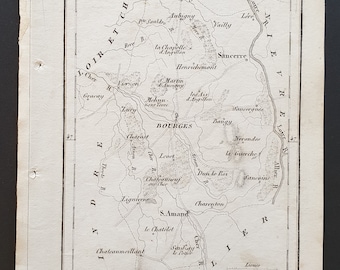 Cher - Original 1815 small French Department map