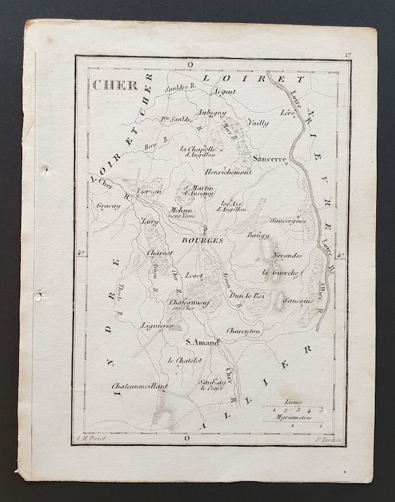 Cher - Original 1815 small French Department map