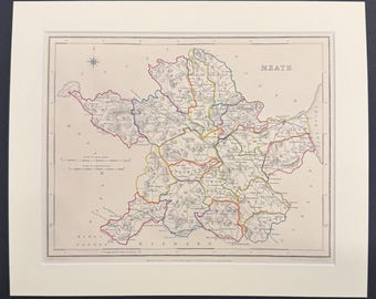 Meath - Original 1850 Hand Coloured Map