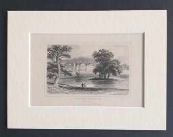 Strathfieldsay, Hampshire (The Seat of the Duke of Wellington) - Original c1842 engraving in mount