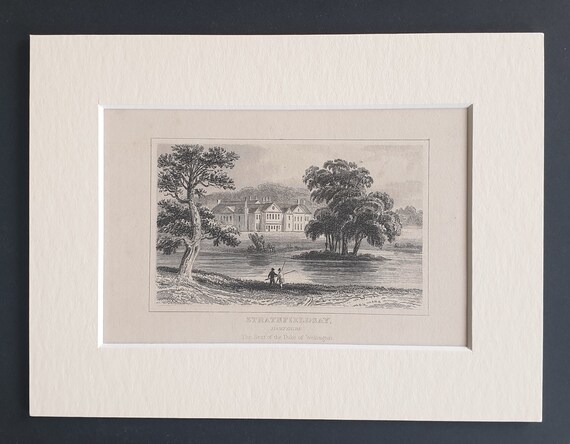 Strathfieldsay, Hampshire (The Seat of the Duke of Wellington) - Original c1842 engraving in mount