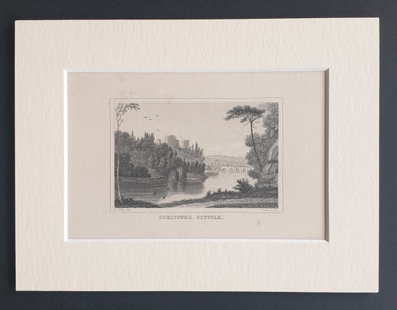 Stratford, Suffolk - Original c1842 engraving in mount