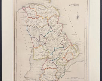 Antrim - Original 1850 Hand Coloured Map
