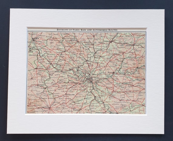 Environs of Paris, Rail and Automobile Routes - Original 1938 Paris map in mount