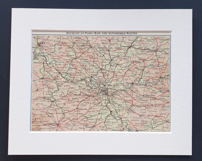Environs of Paris, Rail and Automobile Routes - Original 1938 Paris map in mount