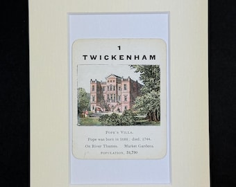 Twickenham - Original Vintage Counties of England Card in Mount