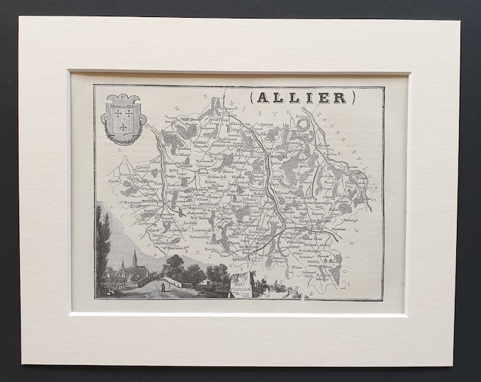 Allier - Original 1865 map in mount